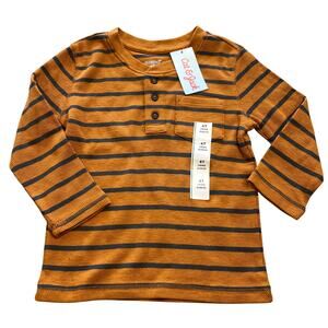 NWT Cat & Jack Orange Striped Thermal Henley Top 4T